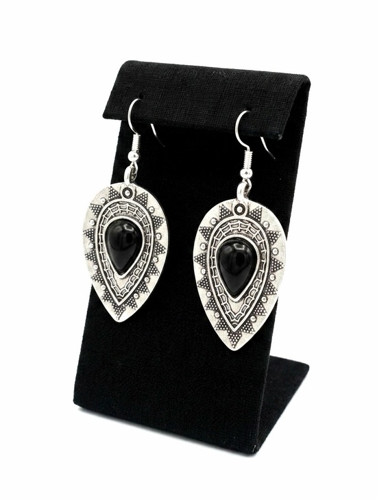 Artisan Jewelry - New S925 Sterling Silver Artisan Natural Polished Black Onyx Tibetan Earrings